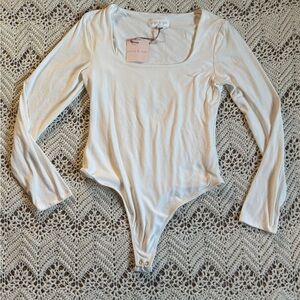 NWT White Body Suit Square Neck Olive & Oak Cream Long Sleeve Bodysuit Soft
